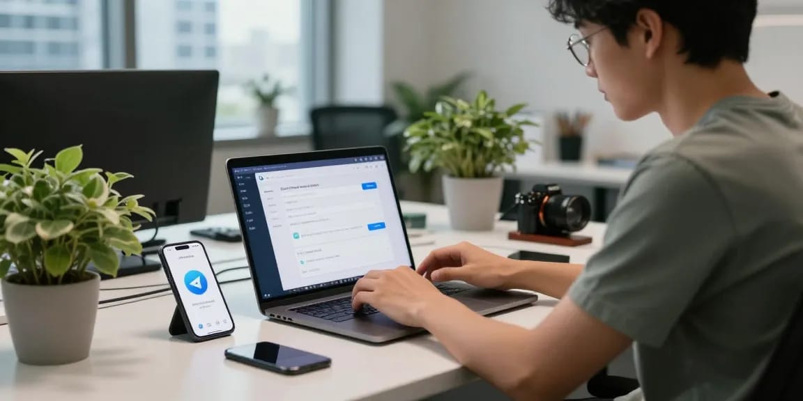 Adjusting Telegram Chinese settings in a sleek office environment