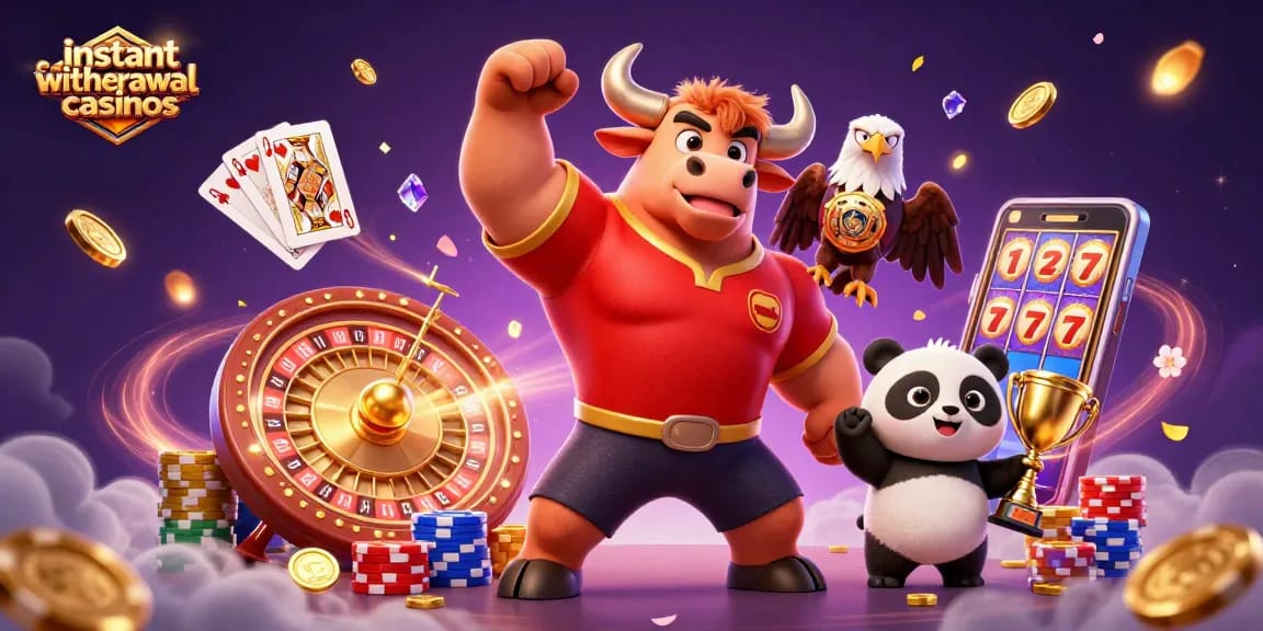 Experience instant withdrawal casinos with fast payouts, dynamic characters, and vibrant casino elements.