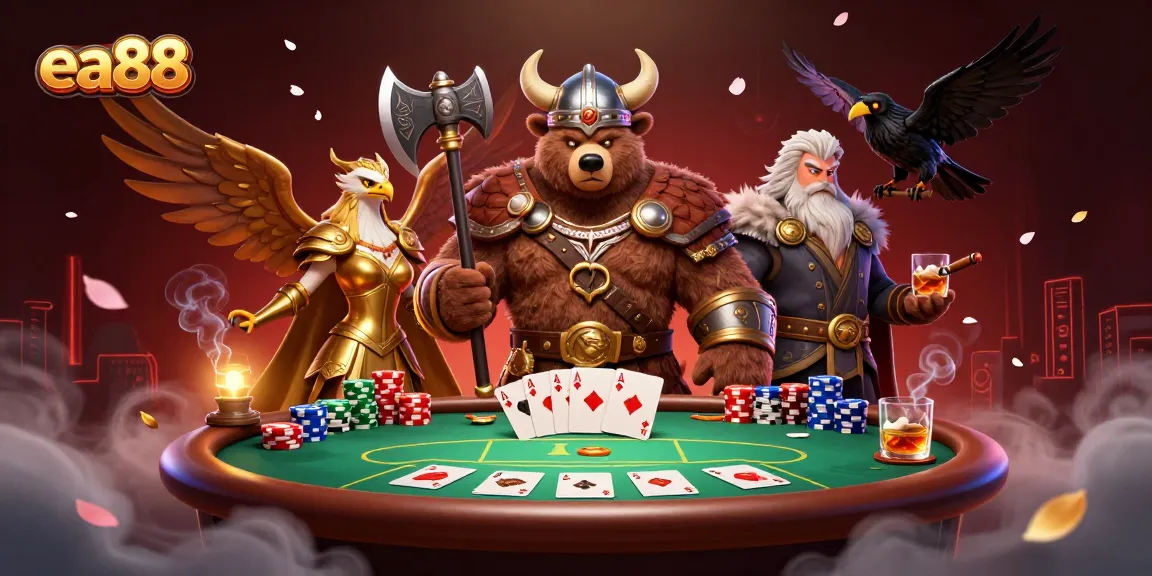 Experience the thrill of poker at ea88 with vibrant characters and casino elements